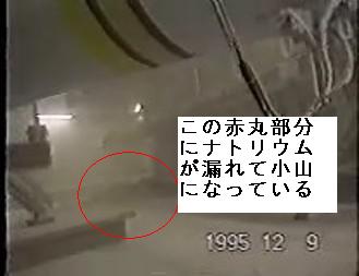 Snapshot from Monju leak video showing pile of sodium